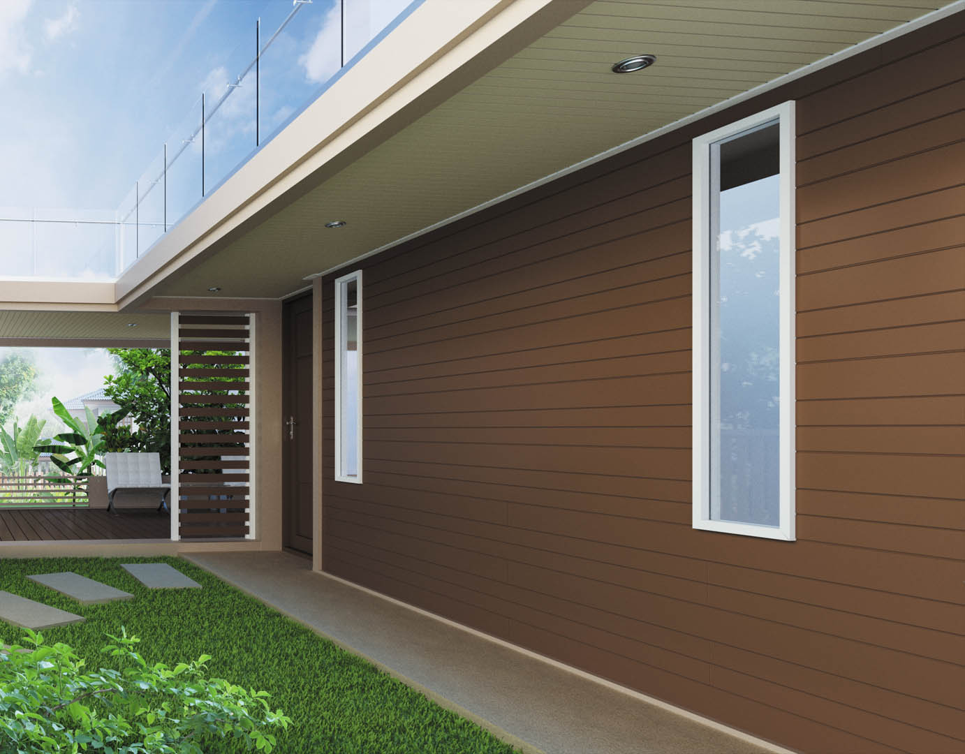 ผนังบังใบ เอสซีจี  รุ่นเทนเดอร์ V3 ผิวเรียบ เซาะร่อง 3 นิ้ว ขนาด 23.6x300x1.0 ซม. สีซีเมนต์